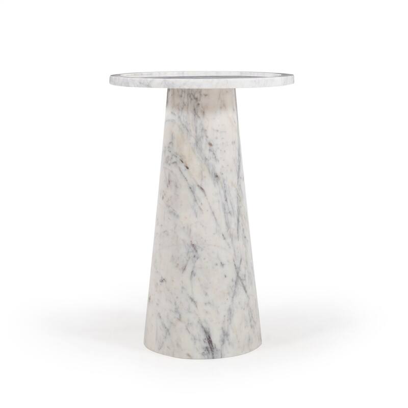 Marble Top Round Pedestal End Table - 24" - White