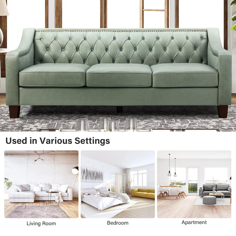 Mateo 82.28" Wide Transitional Genuine Leather Sofa with Nailhead Trim and Button-Tufted Back