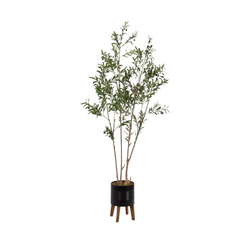 Kate and Laurel Oliveira Faux Olive Tree - 7.5ft - Black/Rustic Brown