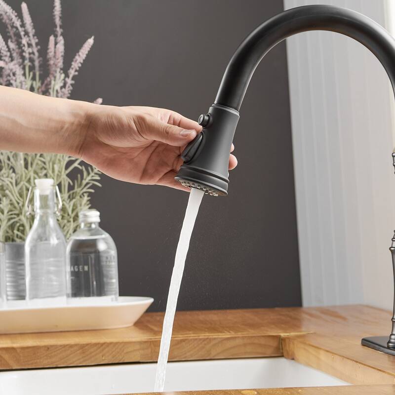 WIZ 3-Spray High Arc Pull Down Sprayer Kitchen Faucet With Deck Plate