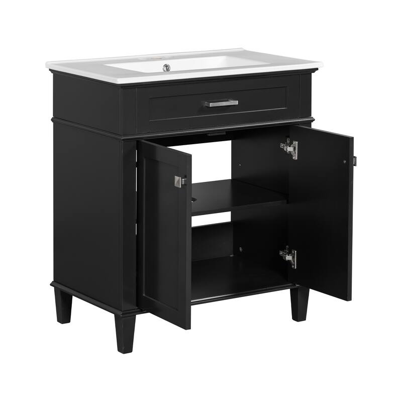 30-inch Bathroom Vanity With Ceramic Basin, Soft Close Door And Adjustable Shelves