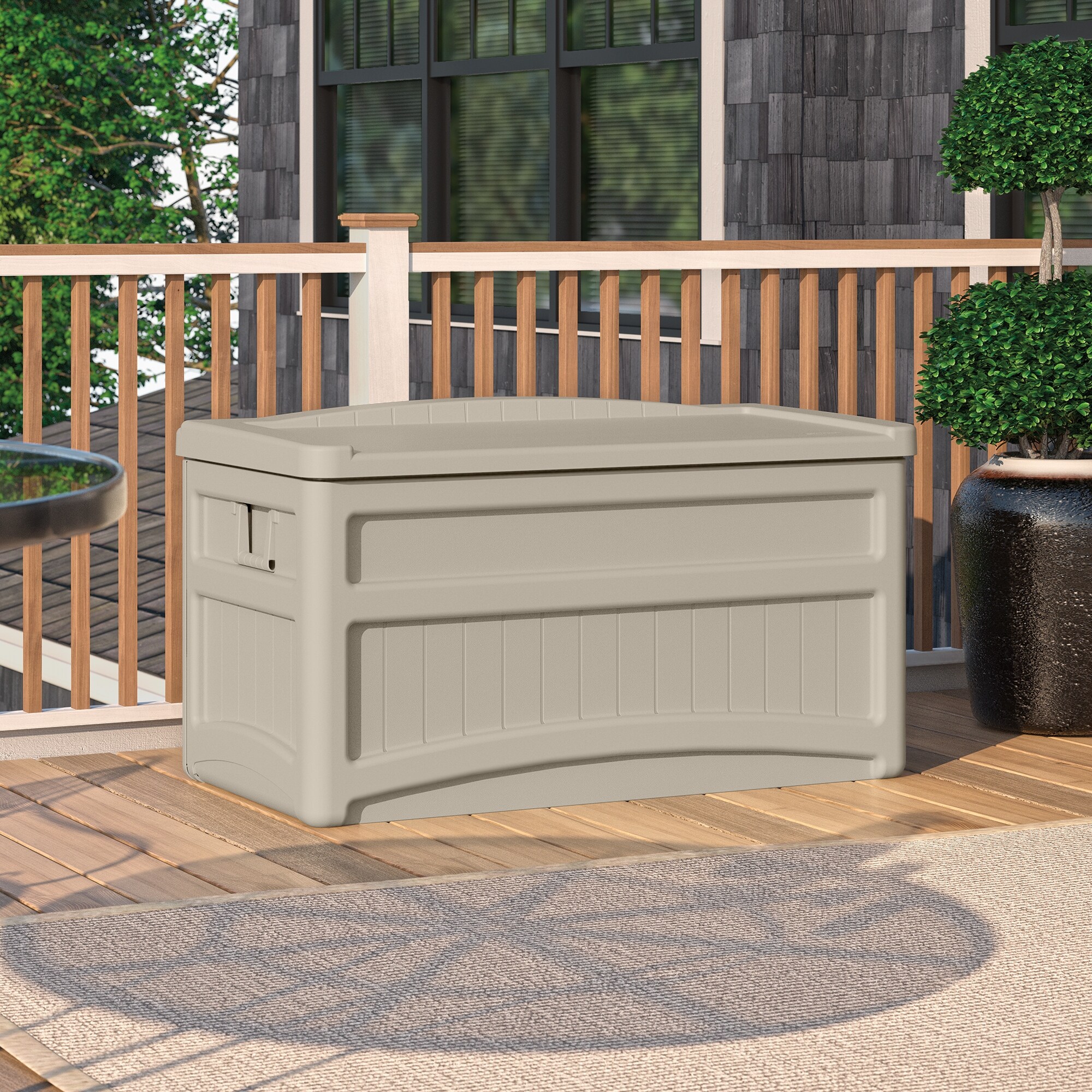 Suncast Deck Box With Seat And Wheels Free Shipping Today Suncast Deck Box With Seat And Wheels