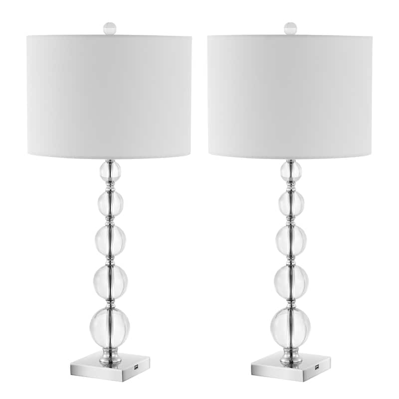 SAFAVIEH Lighting 29 inch Liam White Shade Stacked Crystal Ball Table Lamp - 14" W x 14" D x 30" H