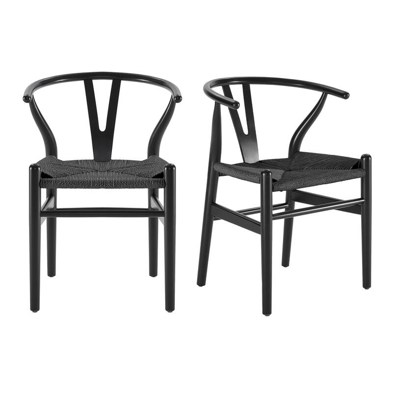 Set of 2 Mid-Century Modern Wooden Dining Chairs,Fully Assembled - Black