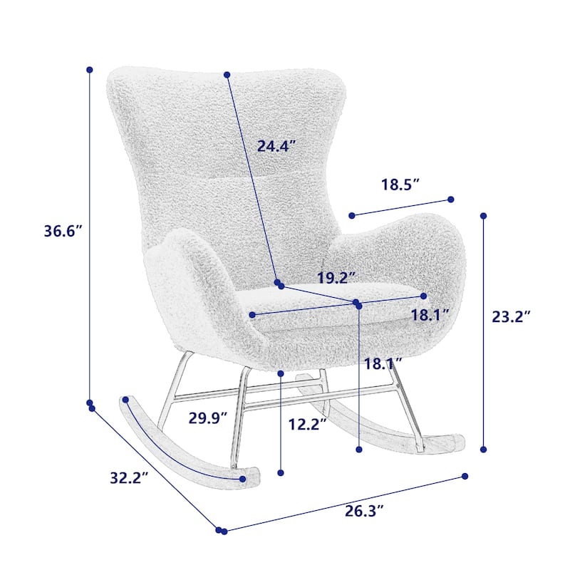 High Back Velvet Rocking Chair With Padded Seat And Armrests