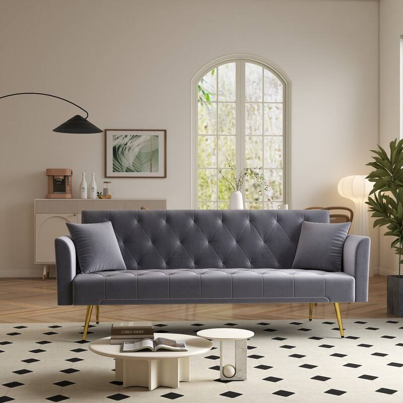 72" Modern Convertible Velvet Tufted Sofa with 2 Pillows