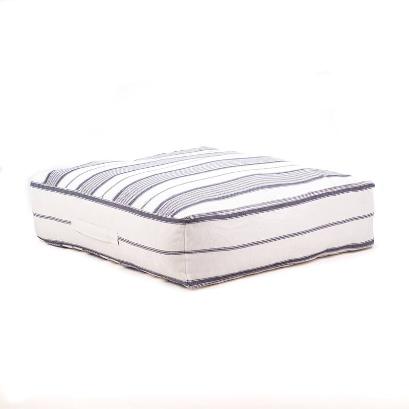 Polo & Luna Del Mar Pet Bed - Ivory/Blue Stripe - Ivory, Blue Stripe - Large
