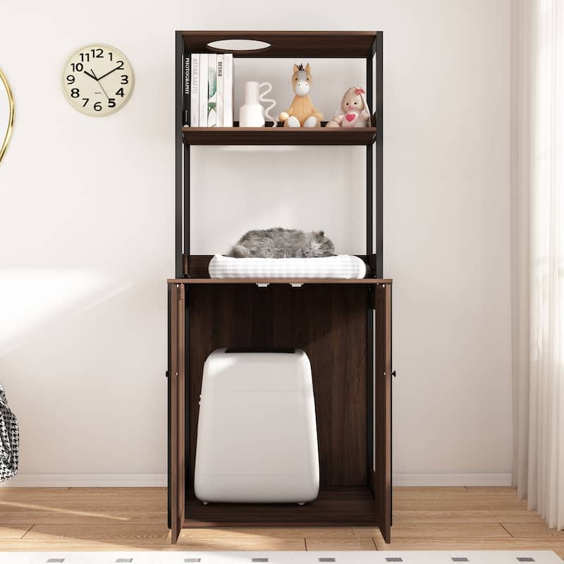 Modern Multipurpose Cat Litter Box Furniture Cabinet,2 Wood Frame.