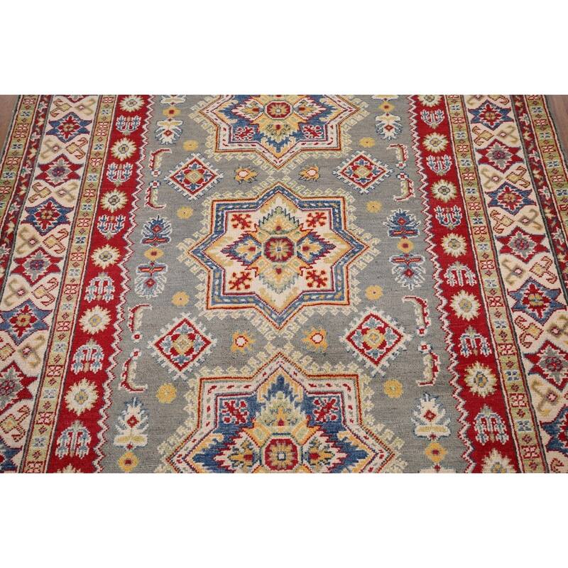 Grey Kazak Oriental Area Rug Handmade Wool Carpet - 4'11" x 6'8"