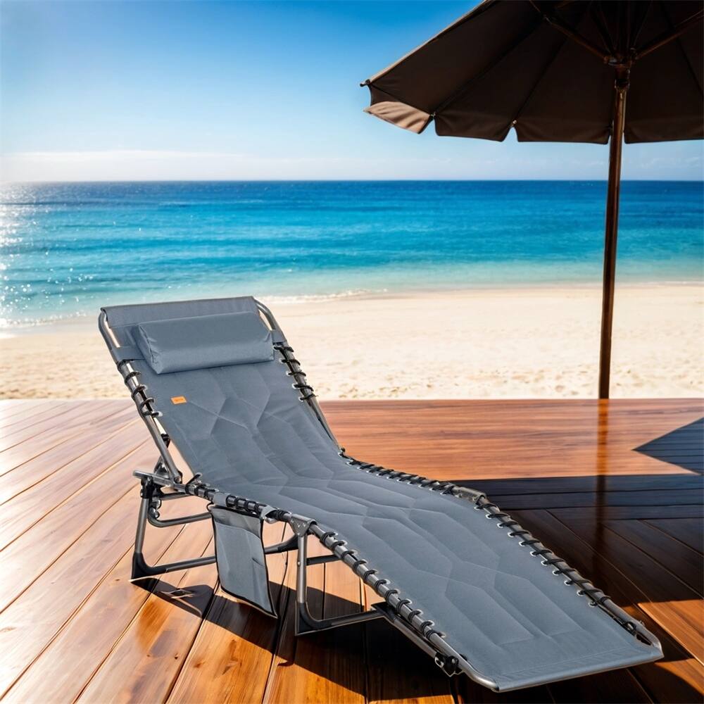 Outdoor Adjustable Padded Folding Chaise Lounge Chair with Headrest