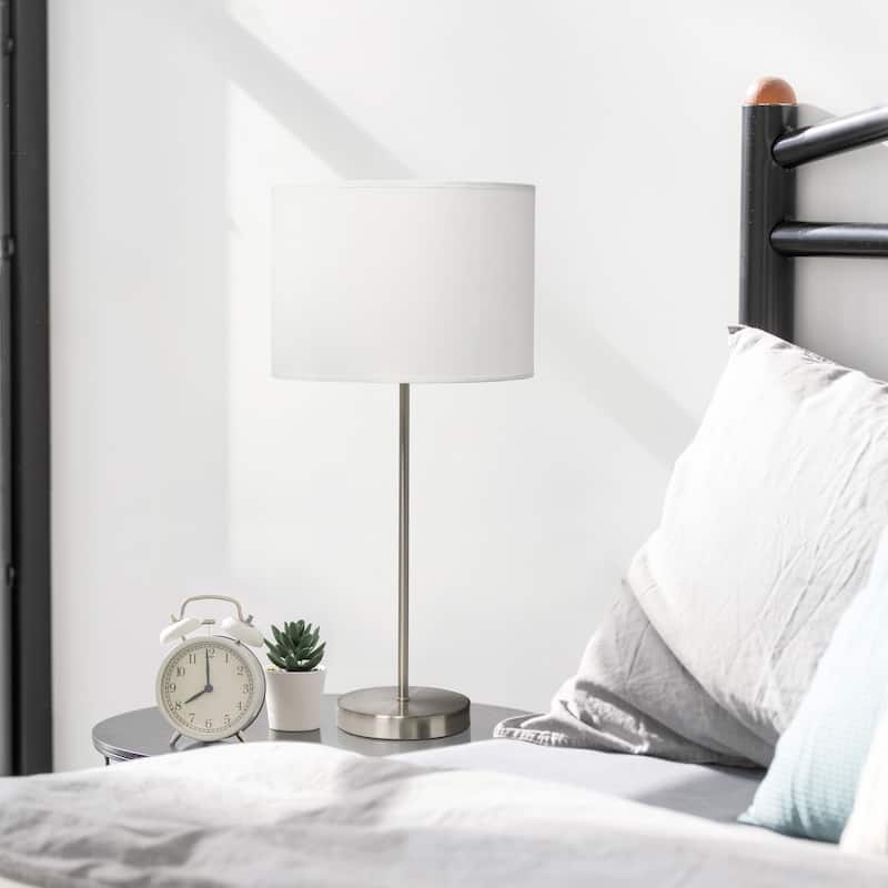 Slim 23” Table Lamp with Fabric Drum Shade Modern Accent Light for Living Room or Nightstand - 11”L x 11”W x 23”H
