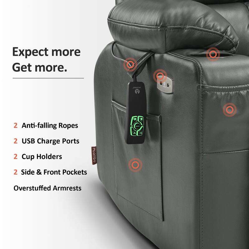 MCombo Medium Dual Motor Power Lift Recliner Chair Infinite Position, Massage and Heat, Extended Footrest, Faux Leather 7890