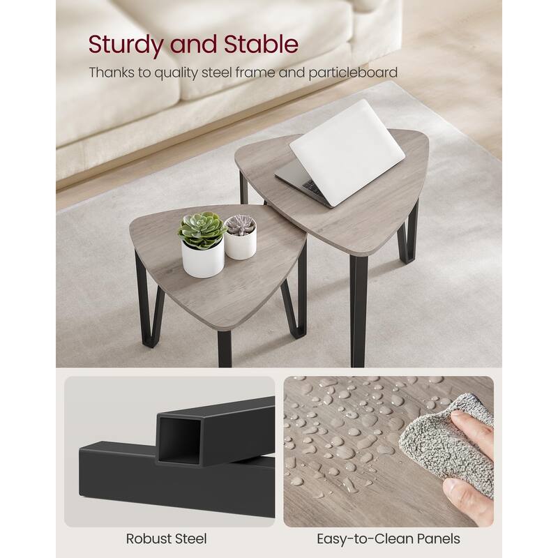 Nesting Coffee Tables, End Tables Set of 2 for Living Room Bedroom, Industrial Small Stacking Side Tables with Metal Frame