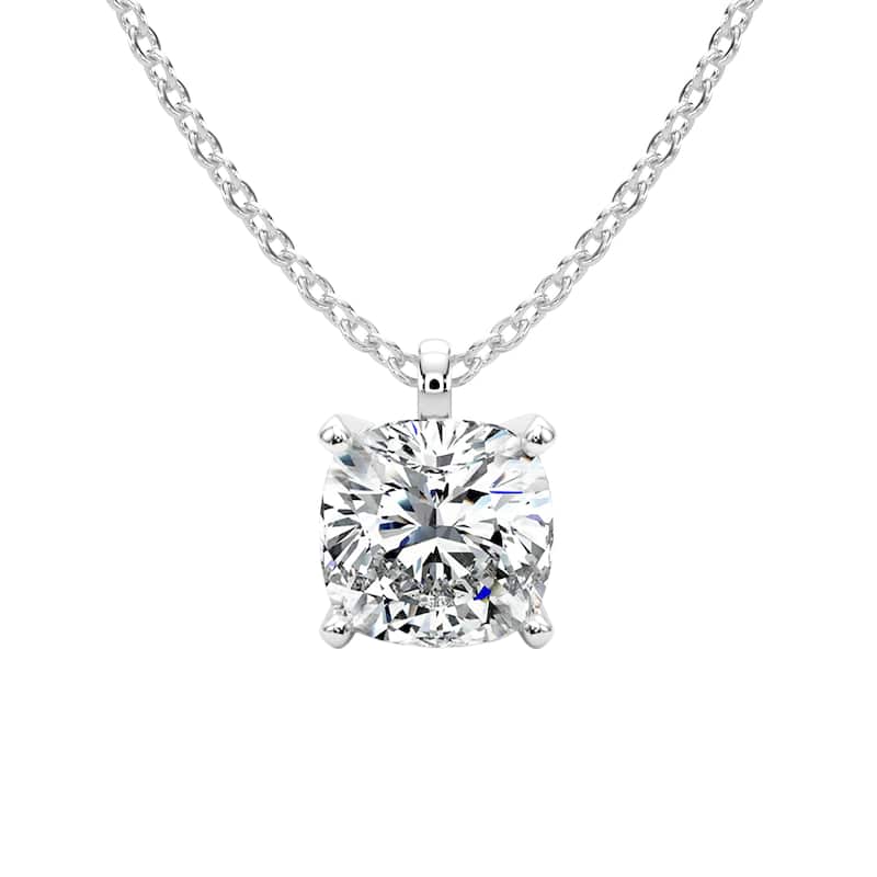 Auriya 14K Gold Lab Grown Cushion Diamond Solitaire Single-Bail Pendant Necklace 1.00 to 5.00 ct. tw. (F-G VS) - 1.50 ct. tw. - White