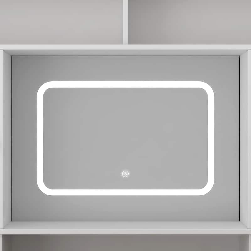 Farmhouse Vanity Desk with Makeup Mirror, Touch Light and Drawers, White Make-up Vanity Dressing Table with Charging Station