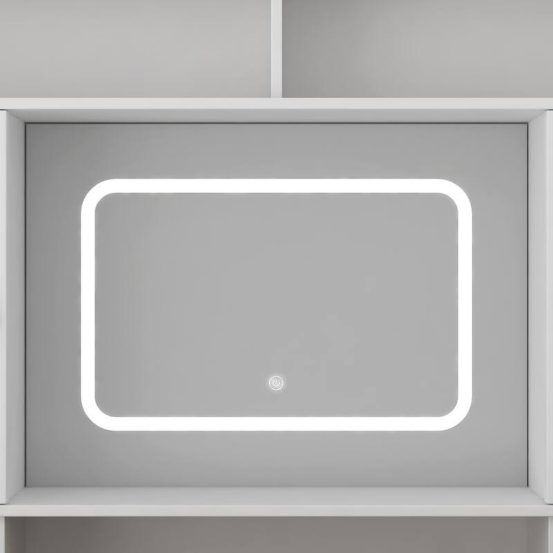 Vanity Set with Hair Dryer Holder, 43" Farmhouse Dressing Table with Lighted Mirror & Makeup Drawer