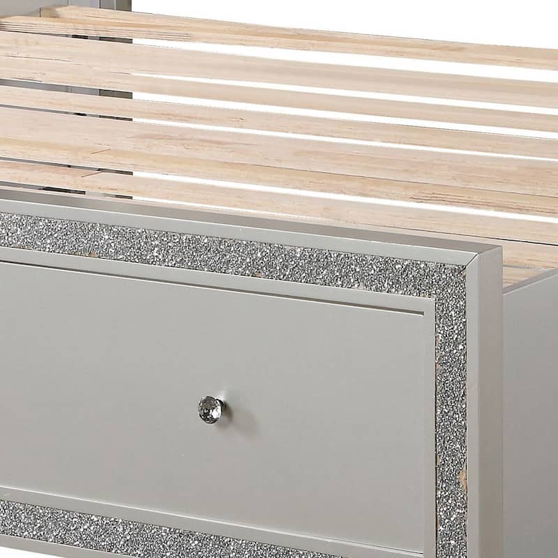 Glendena Beige and Champagne Tufted Bed with 2-Drawer