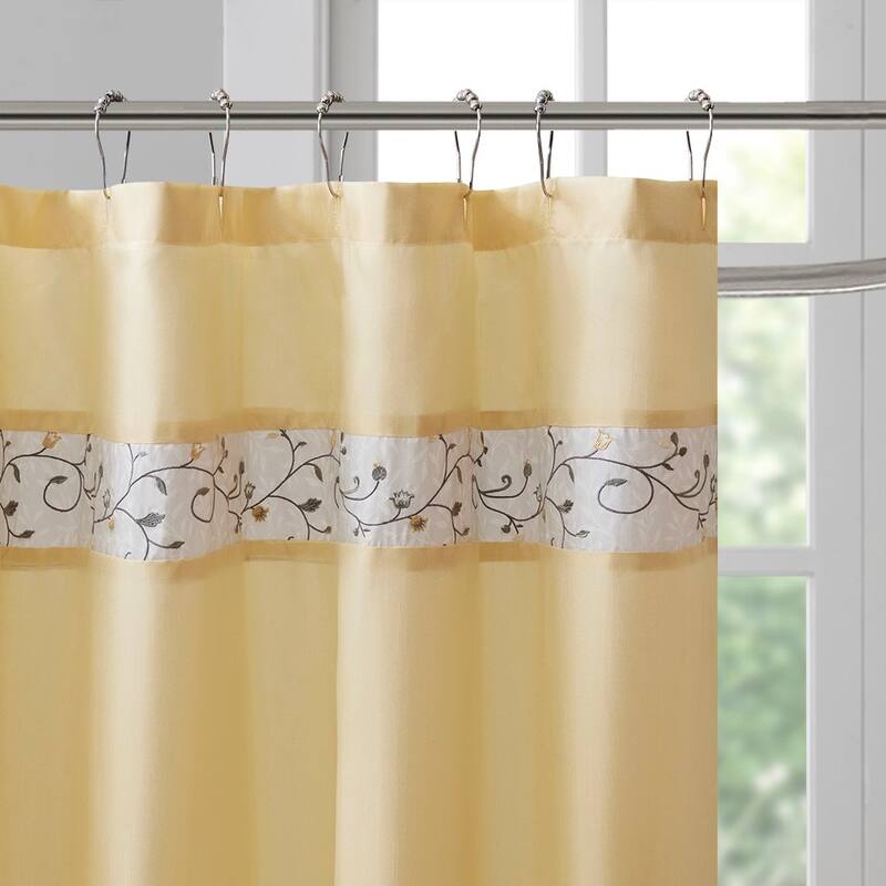 100% Polyester Floral Embroidery Shower Curtain, 72" x 72" Faux Silk Shower Curtain Panel Machine Washable