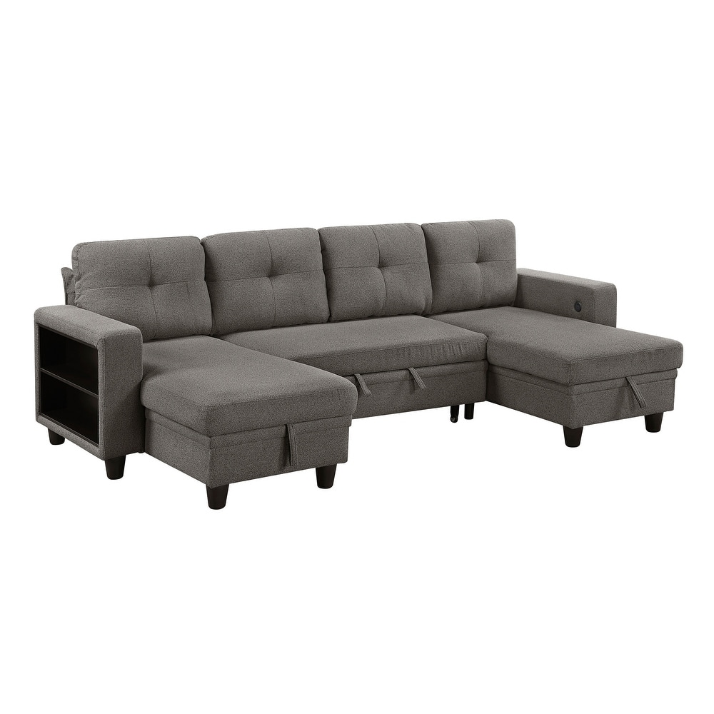 Fremont & Park Hazel Boucle Sectional Sofa - Two Chaises, Pull-out Bed, Shelves