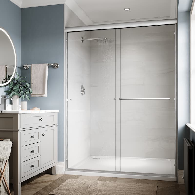 Elegant Double Sliding Shower Doors 54" W x 72" H in Brushed Nickel Finish Shower Glass Door with 1/4" Clear Glass - 54" x 72" - 54" x 72" - Brushed Nickel