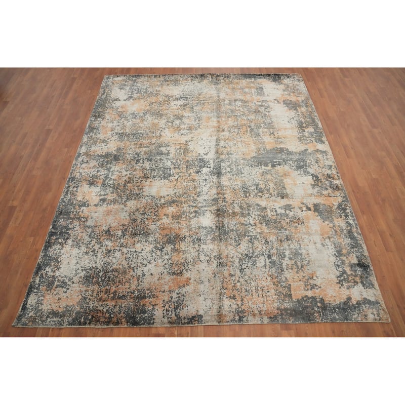 Hand Knotted Oriental Viscose Silk Carpet Modern Abstract Multi-Colored Abstract Area Rug - 9' 10'' X 8' 2''