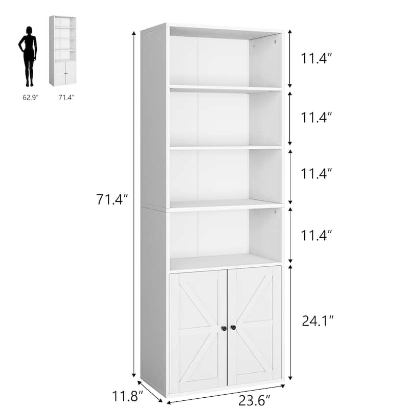 Industrial Tall Bookcases 6 Shelf Display Storage Shelves for Home Office - 11.8"D x 23.62"W x 71.4"H