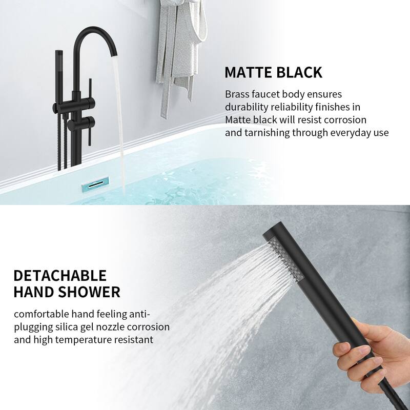 Floor Mount Bathtub Faucet Freestanding Tub Filler Standing High Flow Shower with Handheld Shower Mixer Taps Swivel Spout