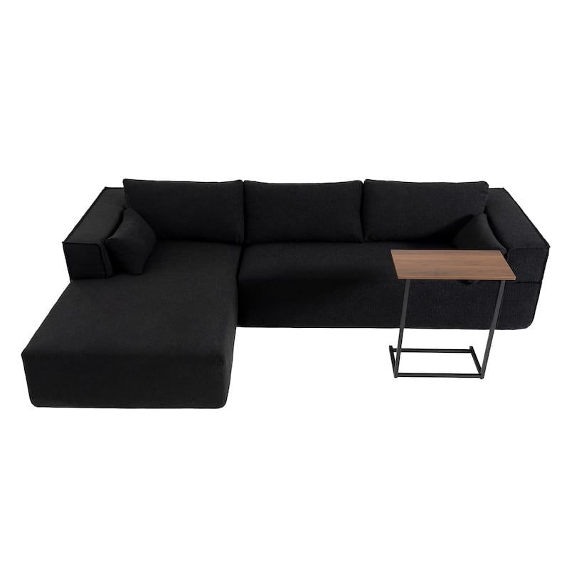 L Shaped Boucle Fabric Sectional Sofa w/ Chaise Lounge, Side Table, Pillows