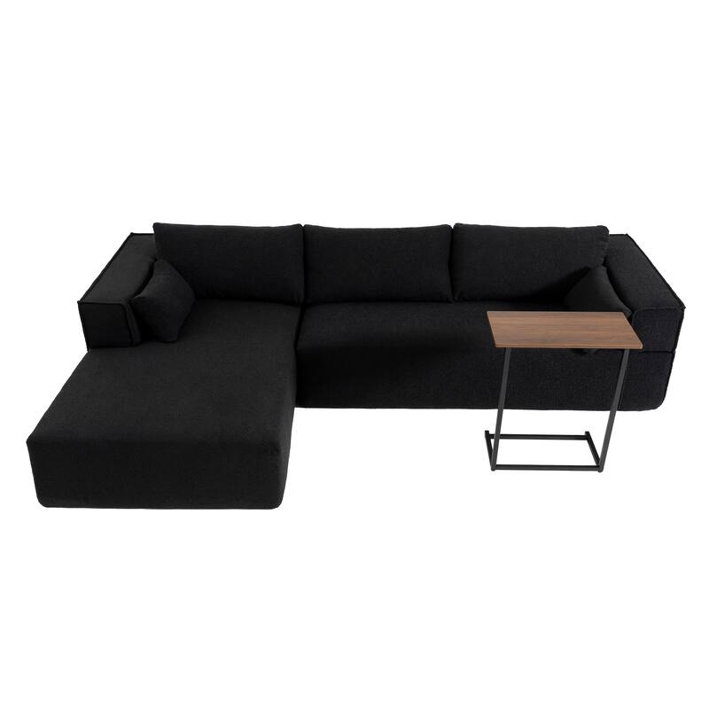 Modular Sectional Sofa with Side Table, Upholstered Cloud Sofa with L-Shaped Chaise Lounge, Full-Compressed Deep Seat Sofa