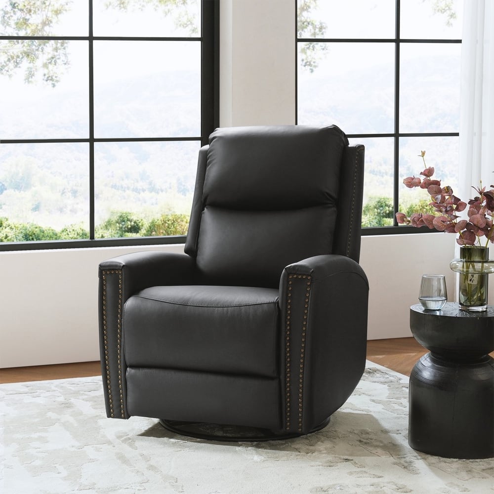Fiacro 30.31"Wide Modern Genuine Leather Wingback Swivel Rocker Recliner with Nailhead Trims