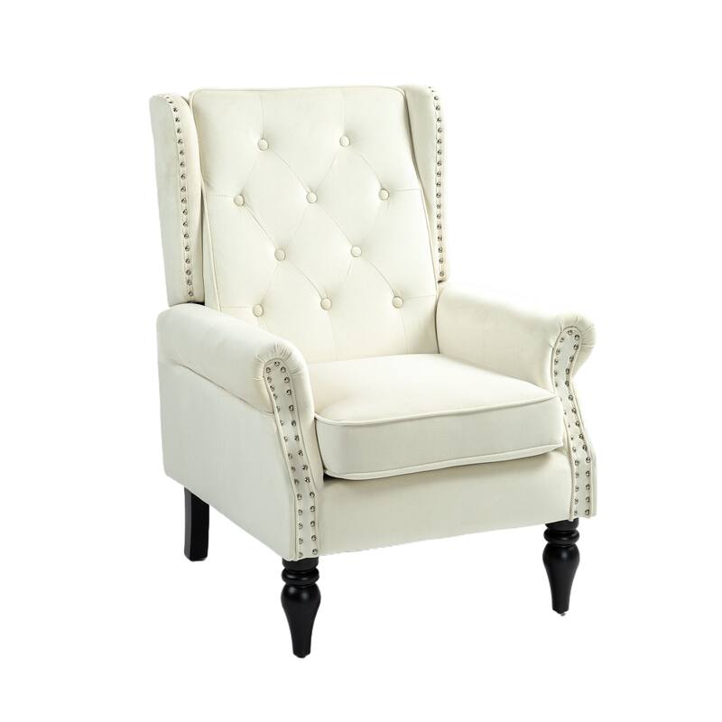 Tufted High Back Chair Living Room Wood Frame Armchair