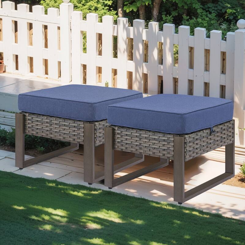 Gymojoy Outdoor Wicker Patio Ottomans Set Rattan Footrests