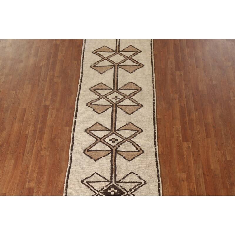 Geometric Anatolian Natural Dye Runner Rug Hand-knotted Wool Carpet - 3'0"x 11'0"