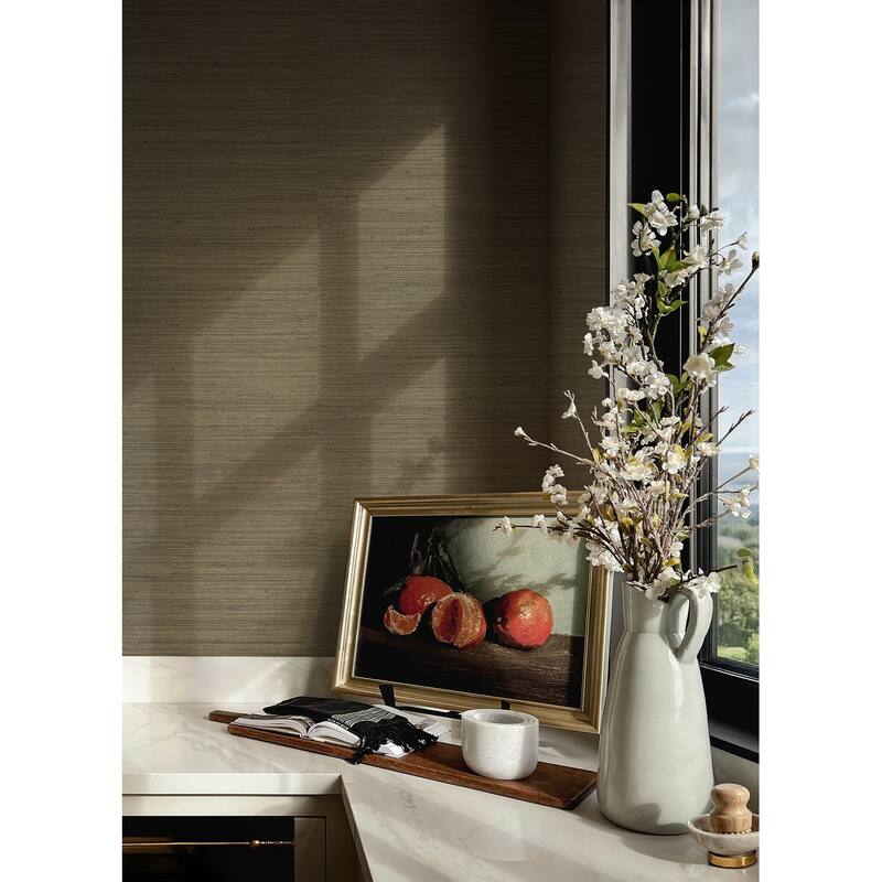 Chris Loves Julia x A-Street Prints Mycroft Sterling Grasscloth Wallpaper