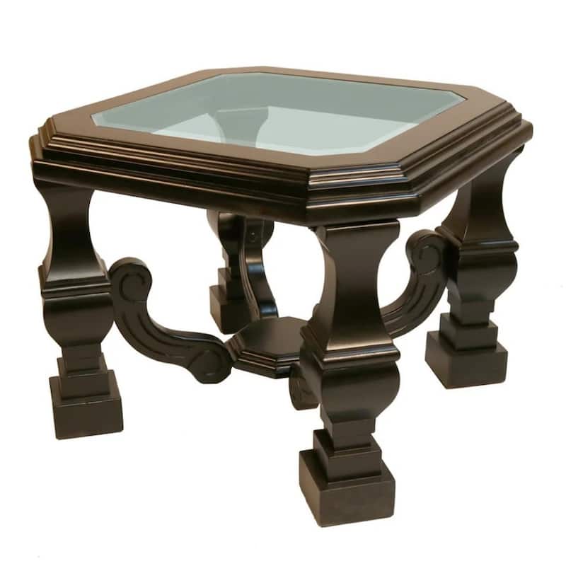 HomeRoots 24" Espresso Brown And Clear Wood And Glass Square End Table - 30.00 in. x 24.00 in. x 28.00 in.