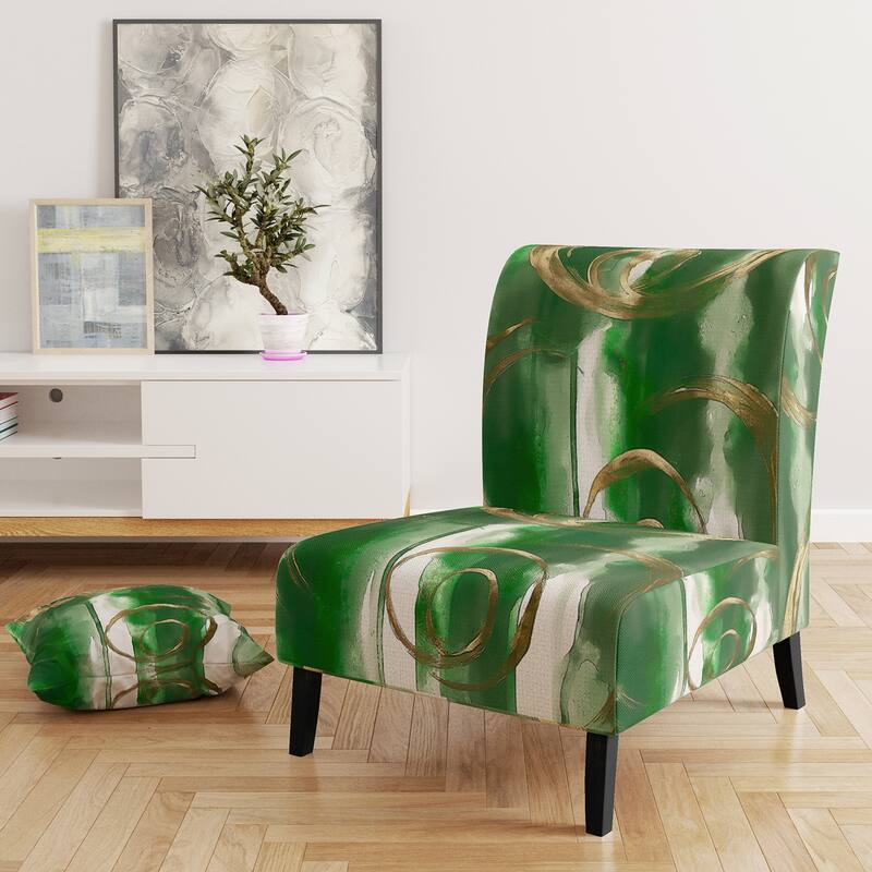 Designart "Mettalic Indigo And Gold II" Upholstered Abstract Accent Chair - Glam Arm Chair For Living Room - Slipper Chair - Gold & Teal
