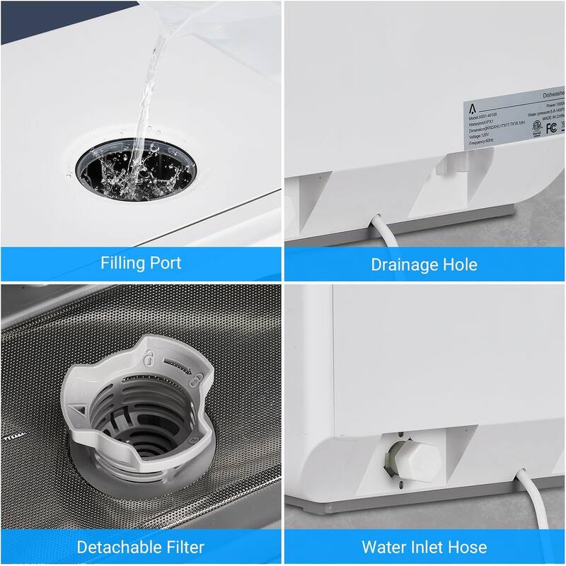 Portable Dishwasher Countertop, 6 Washing Programs, with LED Display & Touch Control