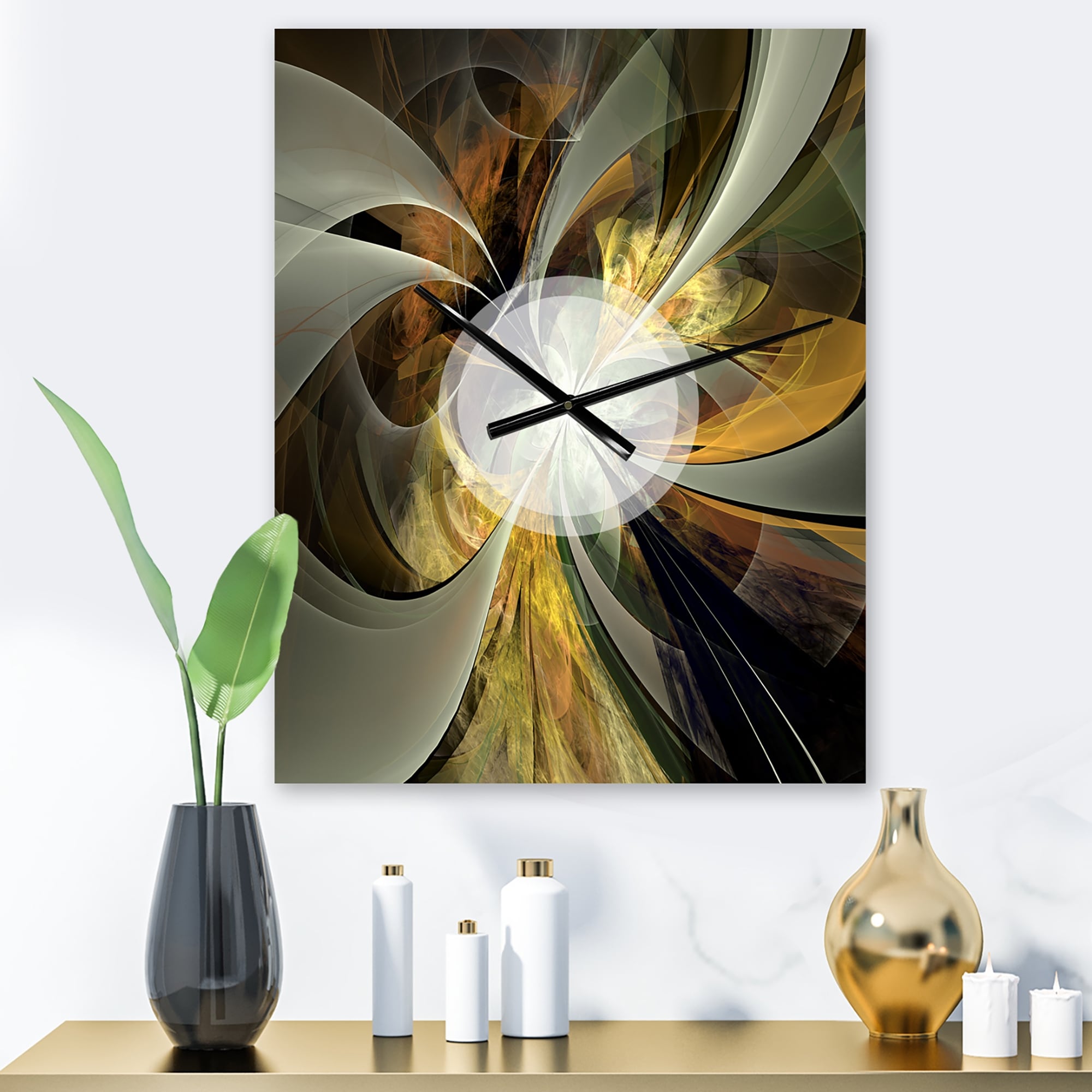 Designart 'Symmetrical Gold Fractal Flower' Oversized Floral Wall CLock