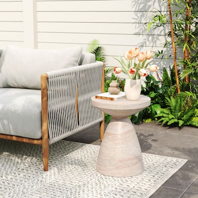 Outdoor/Indoor Lightweight Concrete Side Table,Travertine Finish