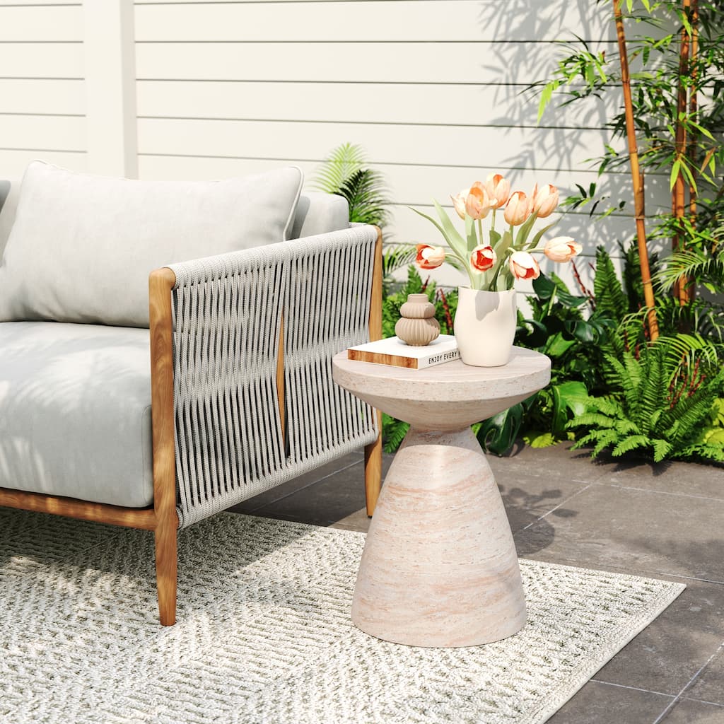 Outdoor/Indoor Lightweight Concrete Side Table,Travertine Finish