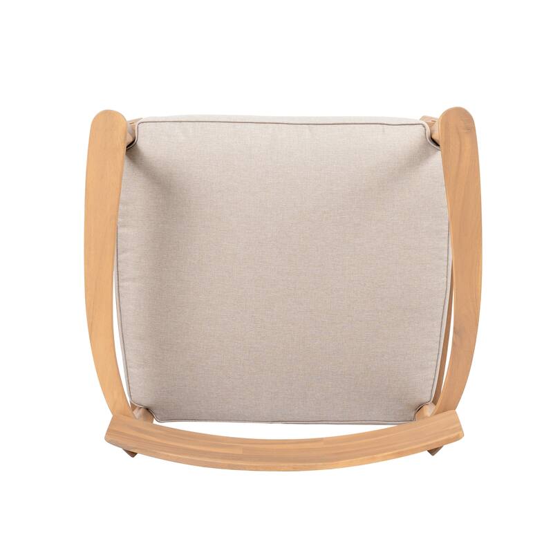 Roomfitters Mallorca Outdoor Acacia Wood Club Chair with Seat Cushion, Teak Finish and Beige Fabric