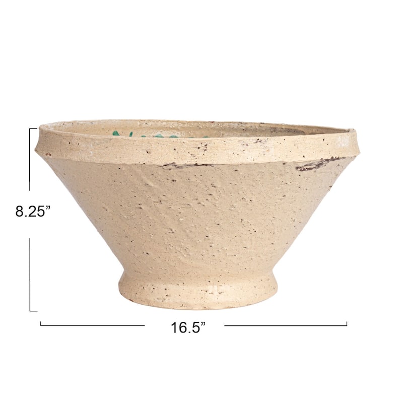 Hand-Painted Terra-cotta Bowl with Distressed Finish - 16.5"L x 16.5"W x 8.3"H