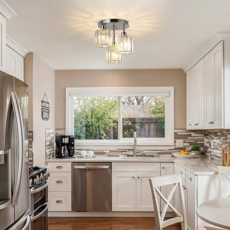 Semi Flush Mount Ceiling,3-Light Kitchen Mount,Hallway Light Fixtures Ceiling with Clear Crystal Shades