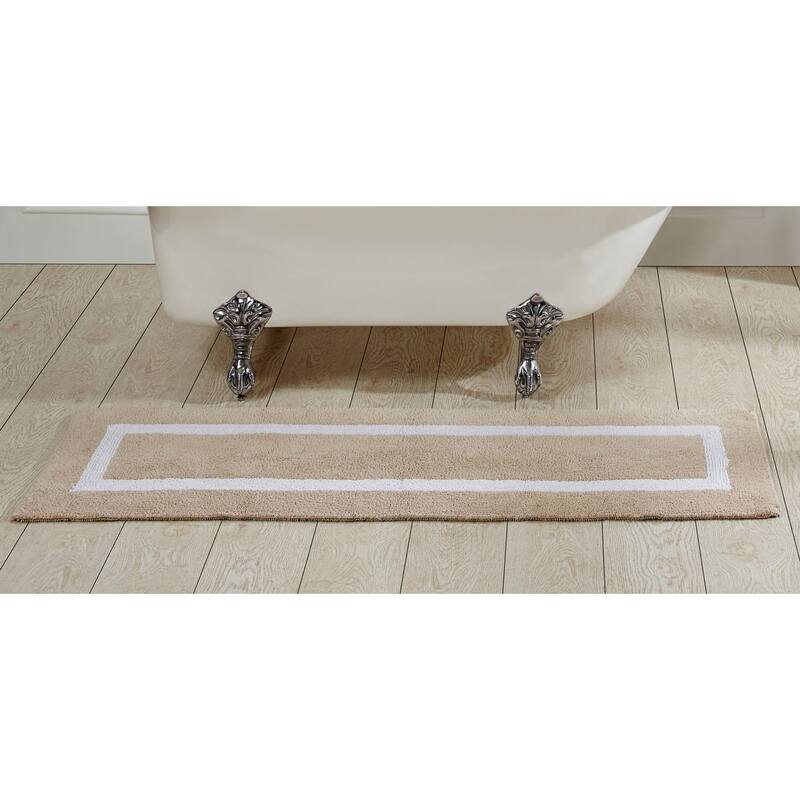 Better Trends Hotel Collection in Race Track 100% Cotton Super Absorbent Reversible Double Sided Machine Washable Bath Mat Rug - 20" x 60" Runner - Sand & White