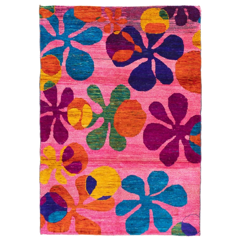 ECARPETGALLERY Hand-knotted Opulence Dark Pink Silk Rug - 4'9 x 6'9