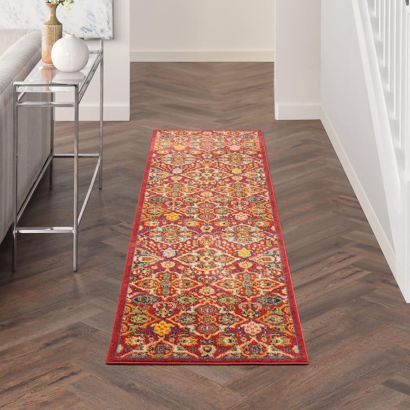 Nourison Allur Contemporary Boho Floral Medallion Area Rug - 2'3" x 7'6" Runner - Red/Multicolor