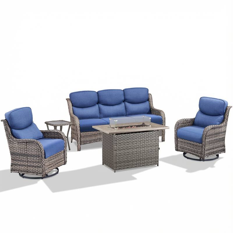 Pocassy Outdoor Fire Pit with Sofa Swivel Chairs Conversation Set