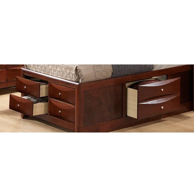 Wooden Panel Twin Bed with Drawers - 87" - Cherry Brown
