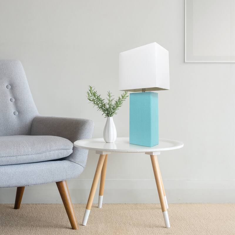 21 in. Aqua Finish Table Lamp with White Shade, Sturdy Table Lamp for Living Rooms and Bedrooms