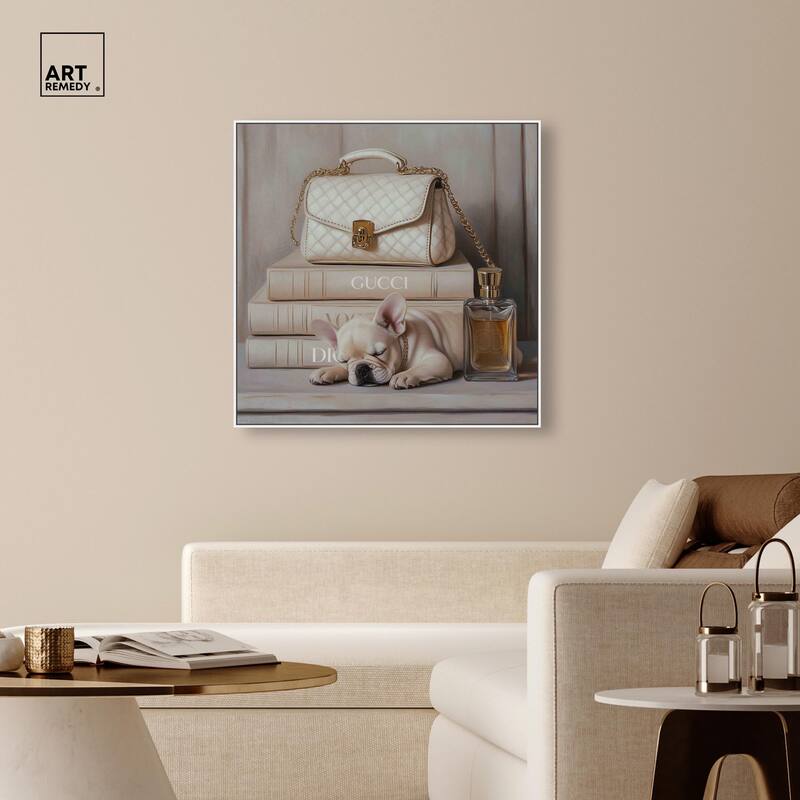 Ivory Books and Frenchie Canvas by Art Remedy